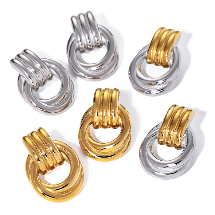 18K Gold Plated Stainless Steel Twisted Spiral Earrings - Elegant Jewelry for Women