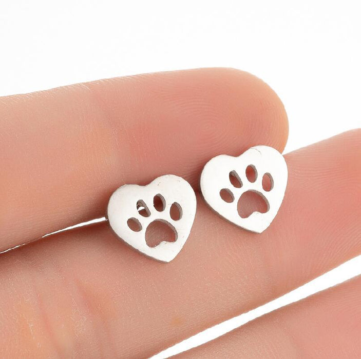 Bear Paw Stainless Steel Stud Earrings - Cute and Playful Animal Jewelry for Everyday Wear