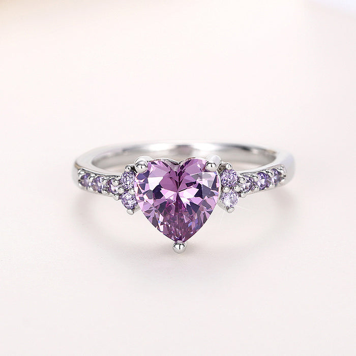 Elegante anillo nupcial de circonita en forma de corazón