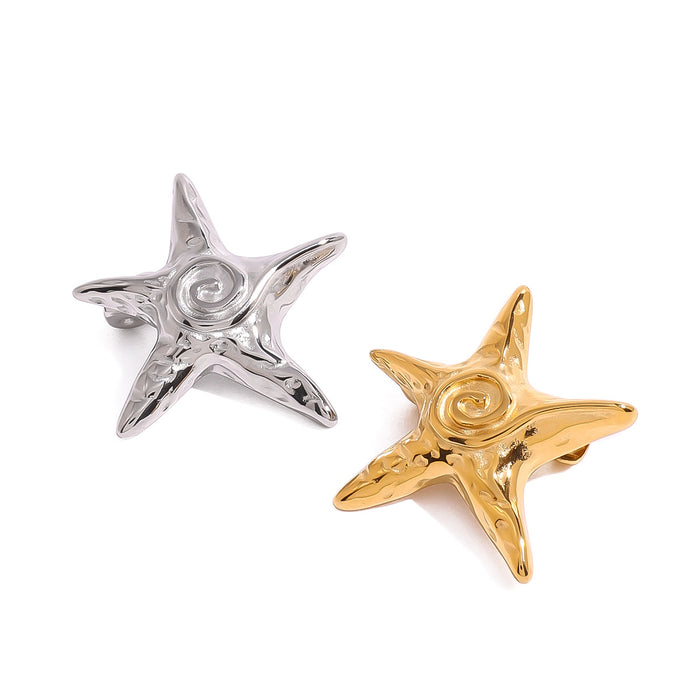 Starfish Hammer Pattern Ocean Style Brooch Creative and Fashionable Stainless Steel Accessories