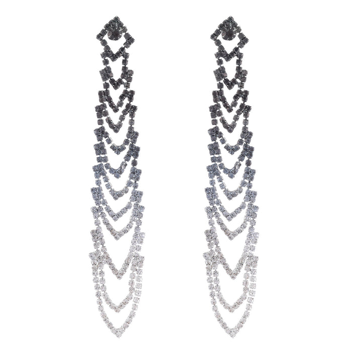 Luxury Gradient Tassel Earrings - Sparkling Rhinestone Dangles for Elegant Gowns