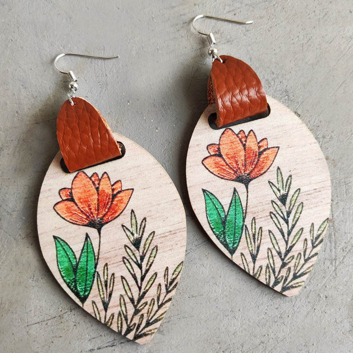 Wooden flower earrings