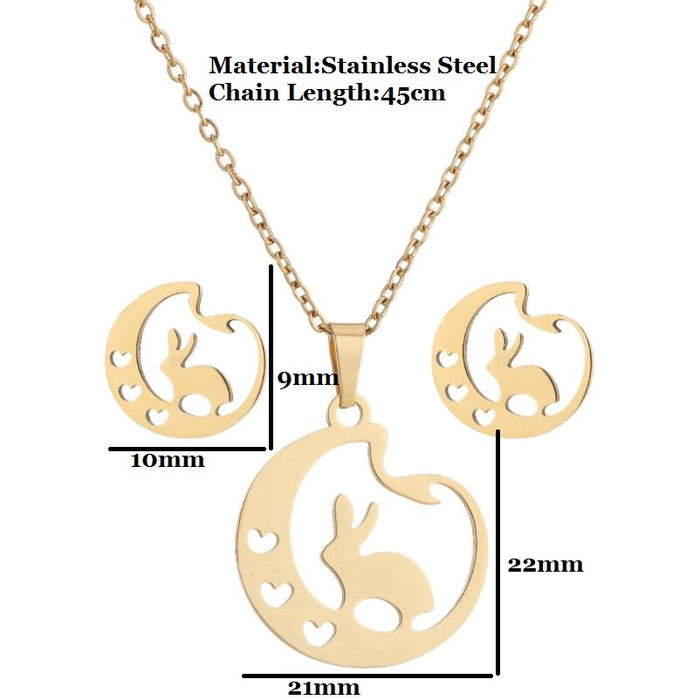 Rabbit, cat, deer necklace and earrings set, irregular heart and moon pattern two-piece accessories