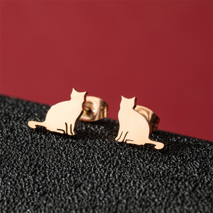 Dog and Cat Stainless Steel Stud Earrings - Cute and Playful Animal Jewelry