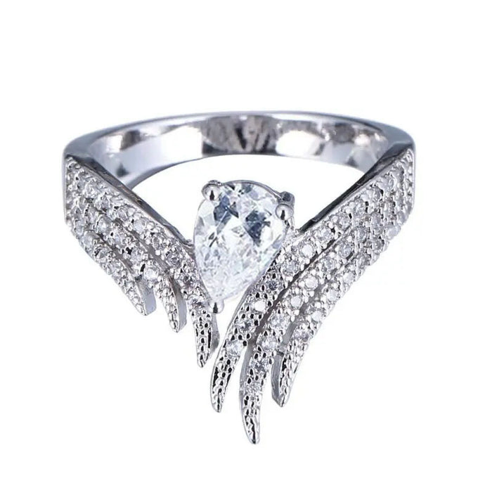 Wings zircon ring teardrop-shaped inlaid fashion ring