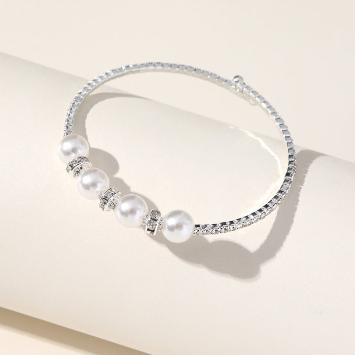 Elegant Rhinestone Pearl Bracelet - Single Row Cuff for Brides and Special Occasions