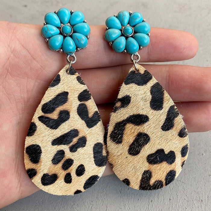 Western Leopard and Cow Print Leather Earrings with Bohemian Style