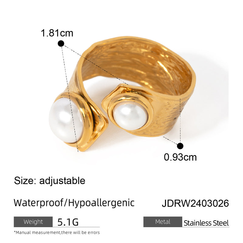 Stainless steel pearl exaggerated ring