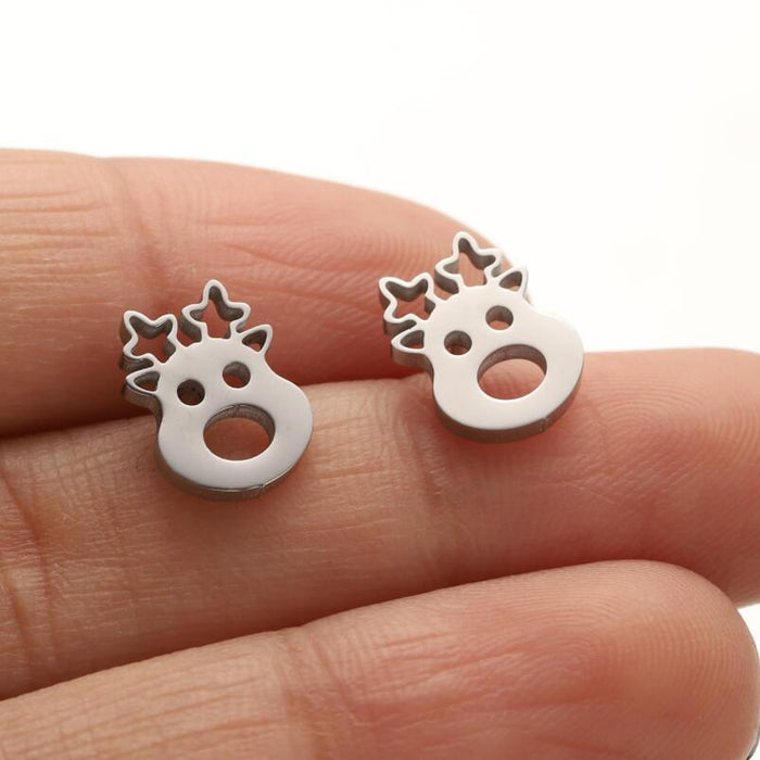 Christmas Reindeer Stainless Steel Stud Earrings - Mini and Cute Holiday Jewelry