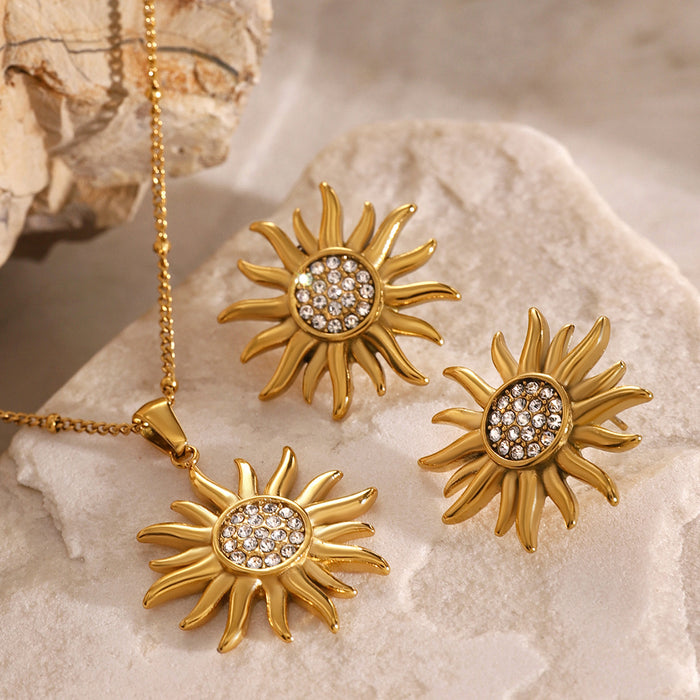 Stainless steel sunflower necklace pendant earrings flower earrings