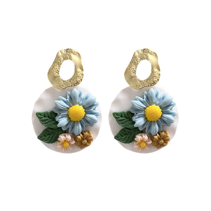 Handmade Flower Clay Earrings - Vintage Sunflower and Daisy Design