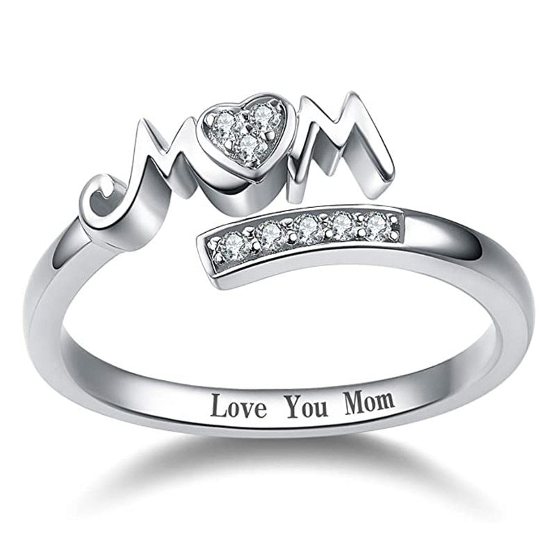 Love heart open ring mother's day gift letter female ring