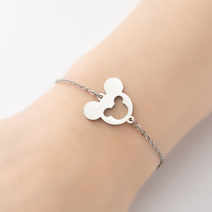 Mouse head double peach heart airplane bracelet, European and American geometric hollow jewelry wholesale