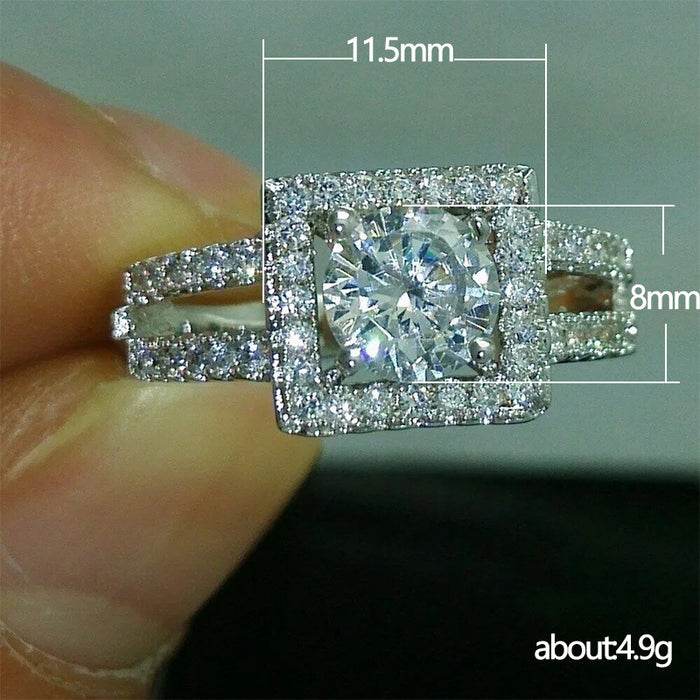 Exquisito anillo de diamantes de circonita cuadrada y redonda para mujer, joyería de mano de alta calidad