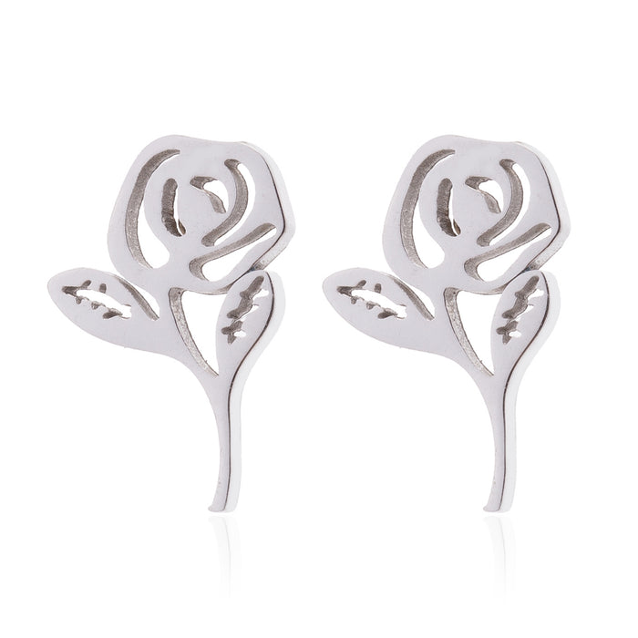 Rose Flower Stainless Steel Stud Earrings - Elegant Floral Jewelry for Women