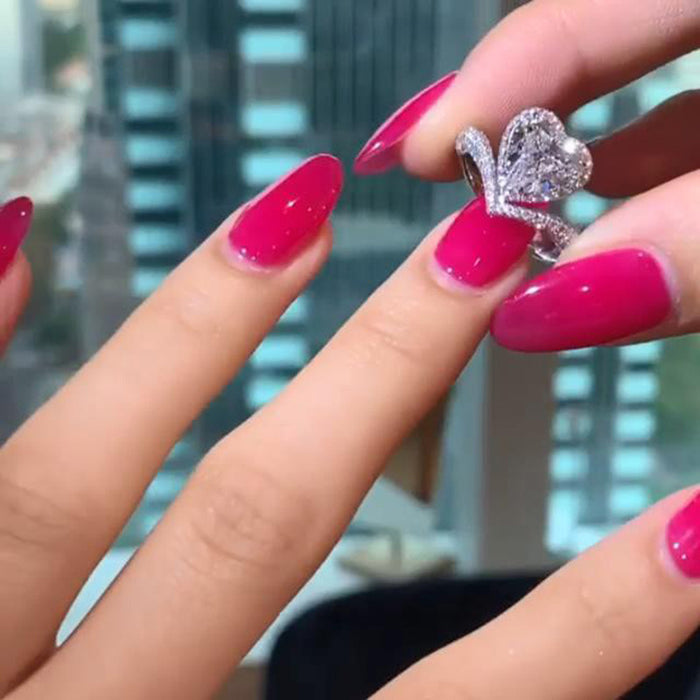 Precioso anillo de circonita con forma de corazón de melocotón para San Valentín, anillo en forma de corazón para pareja