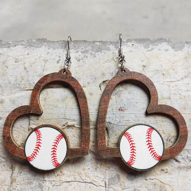 Ball sports wooden earrings