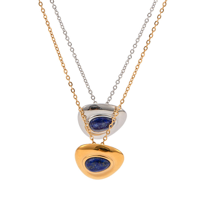 Summer French Vintage Lapis Lazuli Pendant Necklace - Titanium Steel Jewelry with Cold European Style