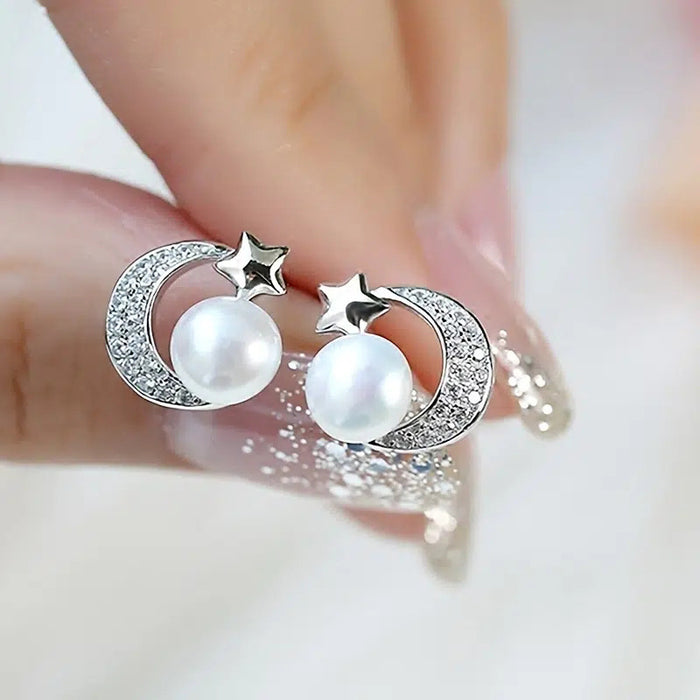 Star and Moon Pearl Earrings for Women Summer Design Star and Moon Earrings