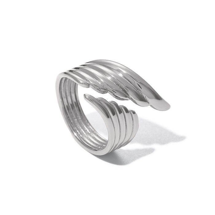 Stainless Steel Wing Open Ring - Fashionable Hollow Design, Anti-Fade Women's Jewelry