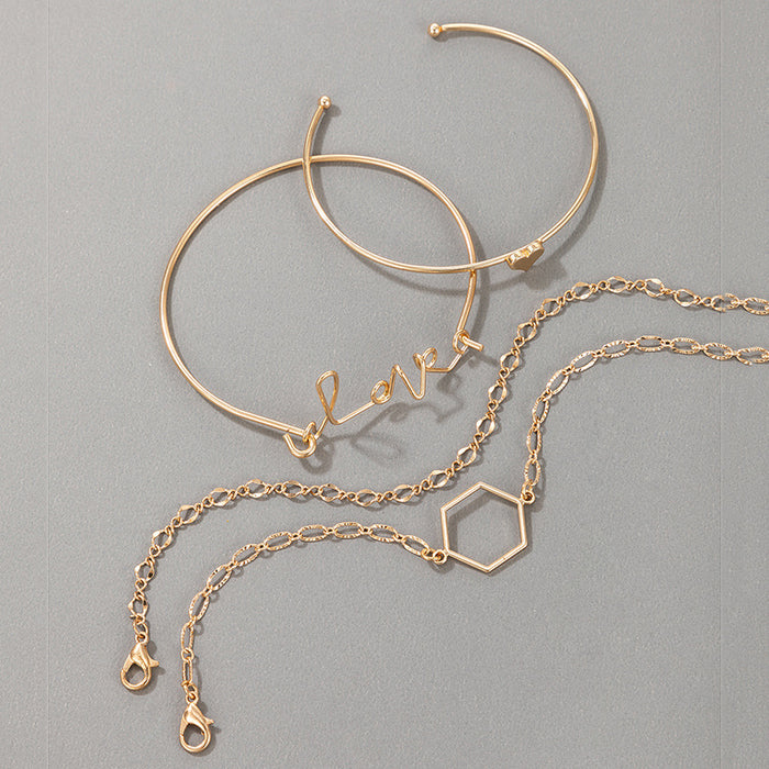 Love Heart Geometric Bracelet Set - Ins-Style Minimalist Four-Piece Collection