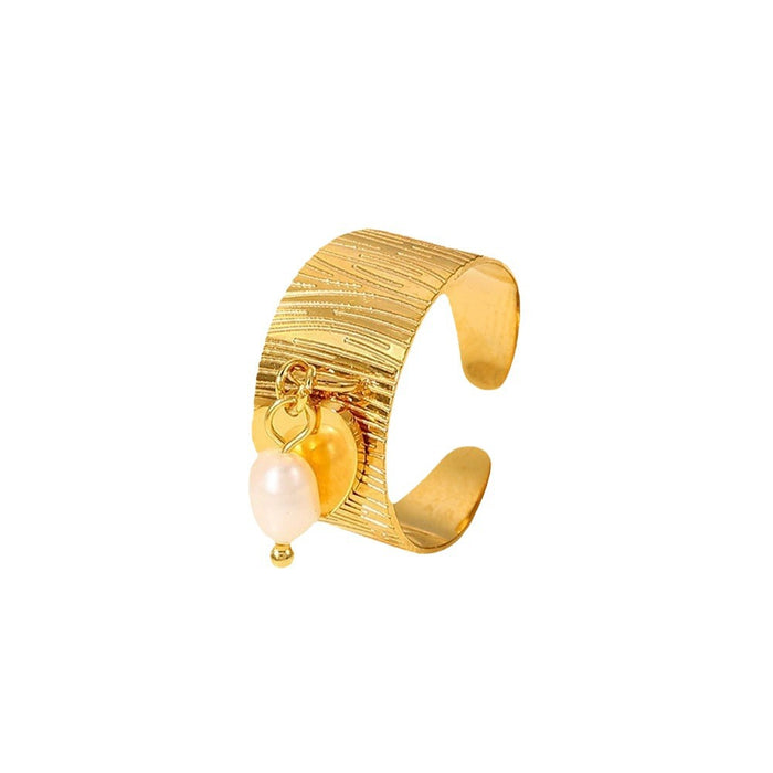 18K Gold Stainless Steel Wave Pattern Ring with Devil's Eye Inlay