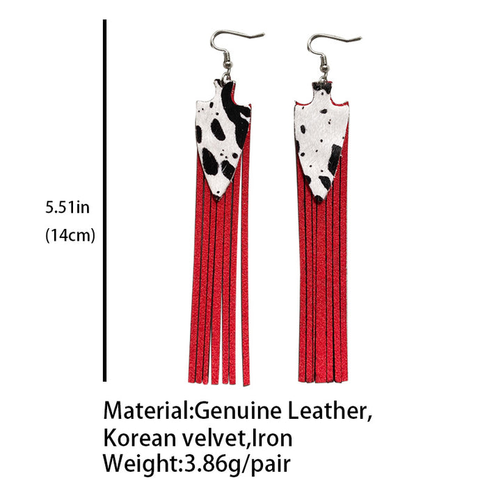 Pendientes de cuero sencillos de estilo occidental con diseño geométrico de borlas largas