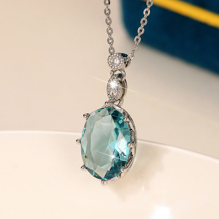 Light sea blue zircon necklace, fashionable pendant clavicle chain