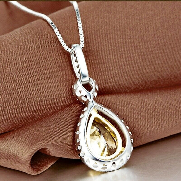 Yellow pear-shaped teardrop zircon necklace, women's clavicle chain