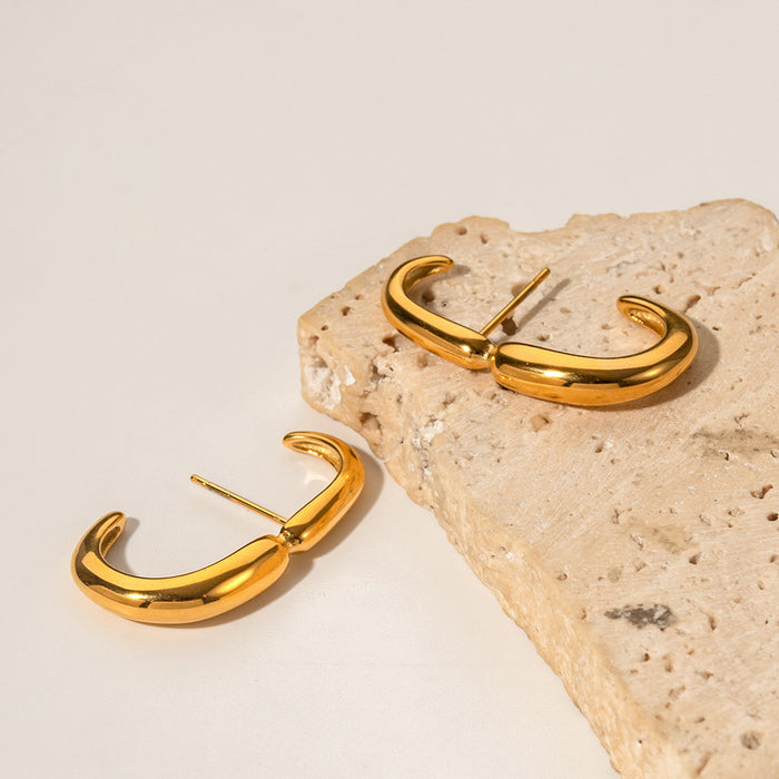 18K Gold Plated Stainless Steel Geometric Curved Earrings - Polished Non-Fading Jewelry for Women