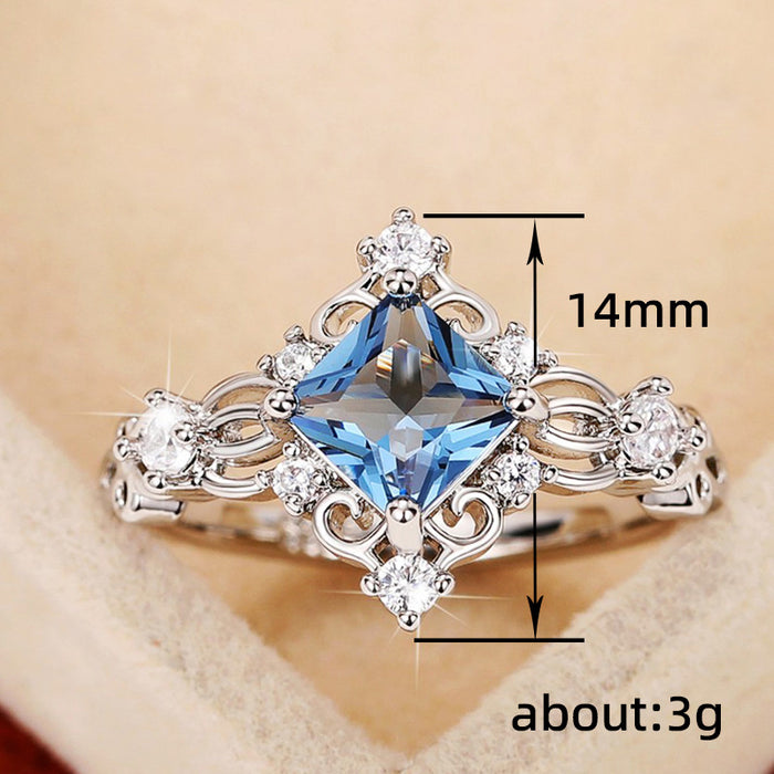 Anillo de diamantes de princesa cuadrada, estilo lujoso para fiestas, para mujer