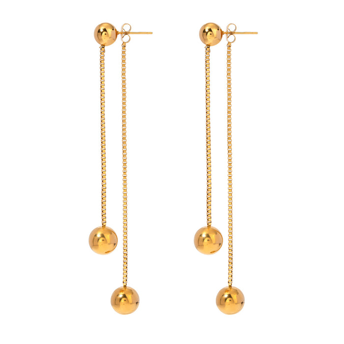 18K Gold Stainless Steel Tassel Earrings - Fashion Box Chain Stud Jewelry