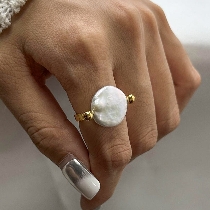 Stainless steel pearl button polished ring