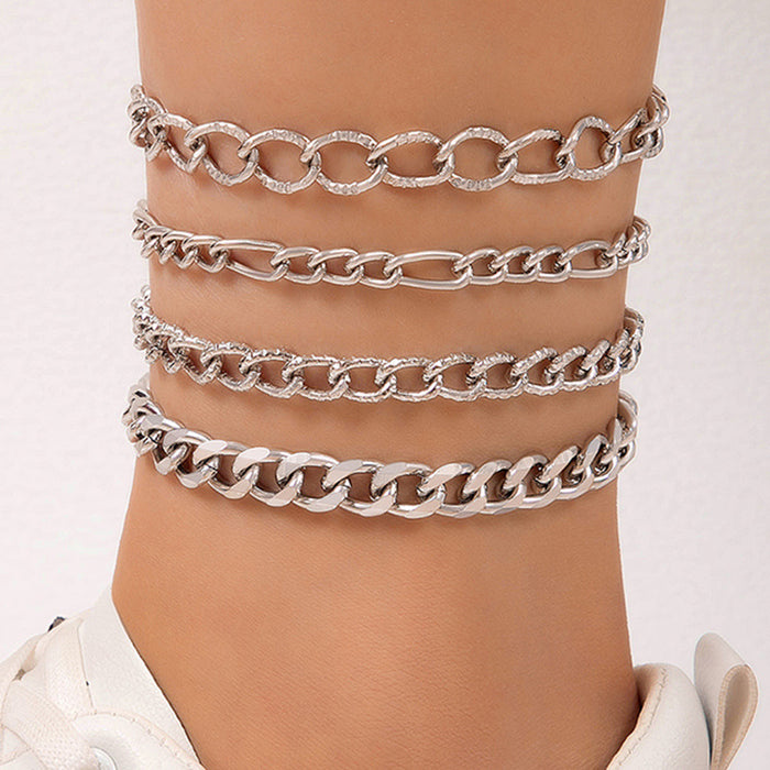 Pearl Beaded Anklet Set - Multilayer Geometric Jewelry