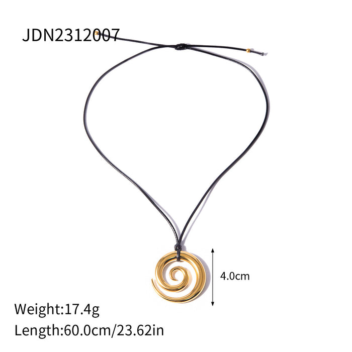 18K Gold-Plated Stainless Steel Wax Cord Necklace - Trendy Curved Tube Pendant Titanium Steel Jewelry