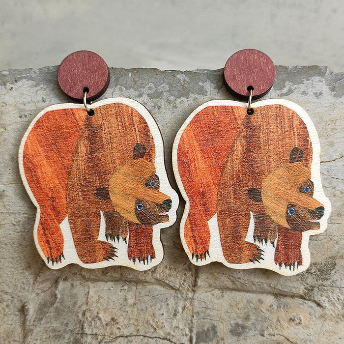 Wooden bear earrings