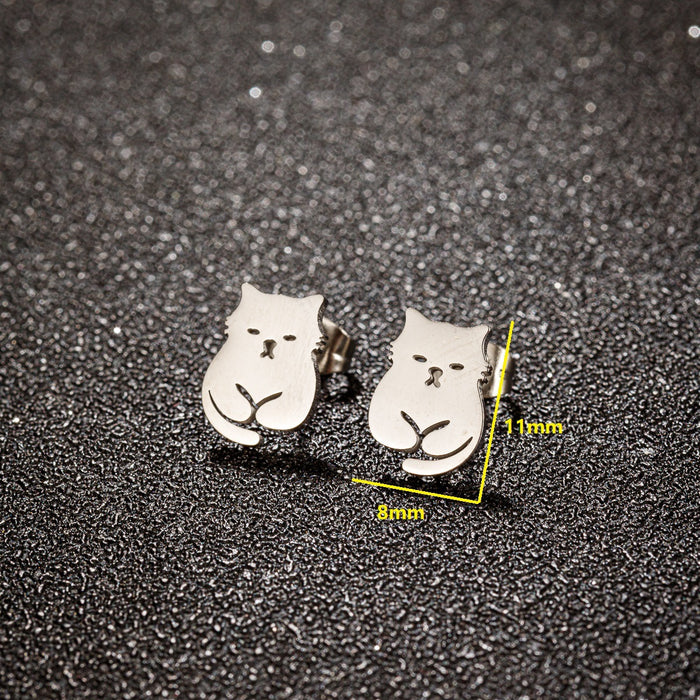 Pet cat earrings, fashionable French niche temperament simple cute mini earrings stainless steel wholesale