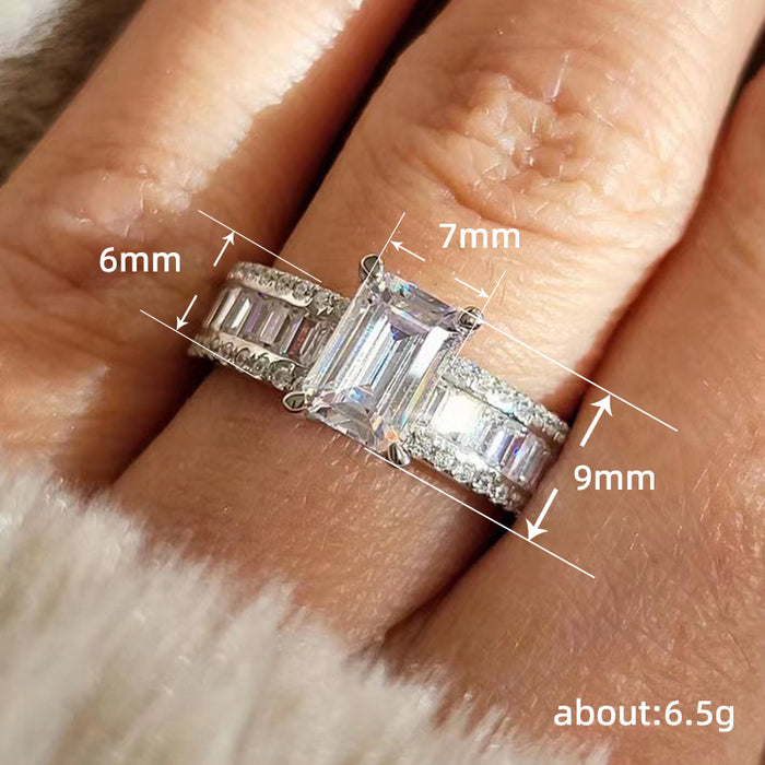 Imitation Moissanite Sugar Cube Ring, Simple Fashion Jewelry