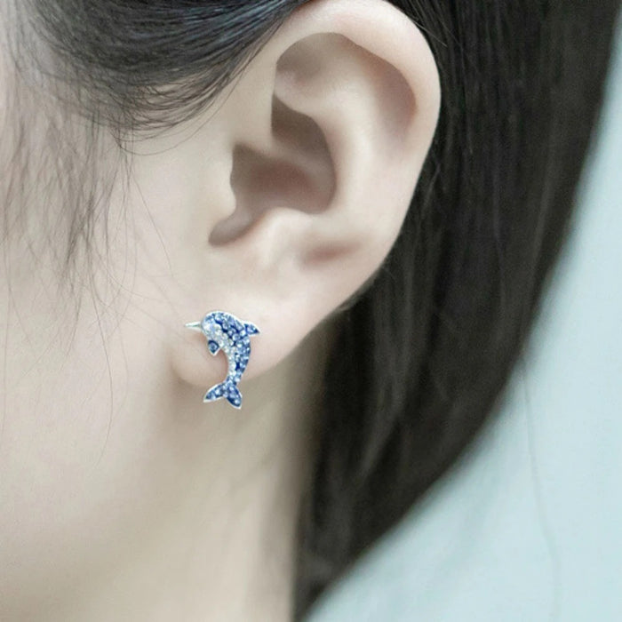 Simple Blue Dolphin Earrings