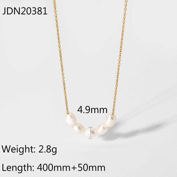 18K Gold-Plated Stainless Steel Clavicle Chain with Freshwater Pearl - Delicate Women's Jewelry