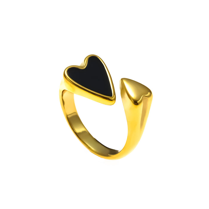 Wholesale 18K gold titanium steel heart-shaped white seashell acrylic ring