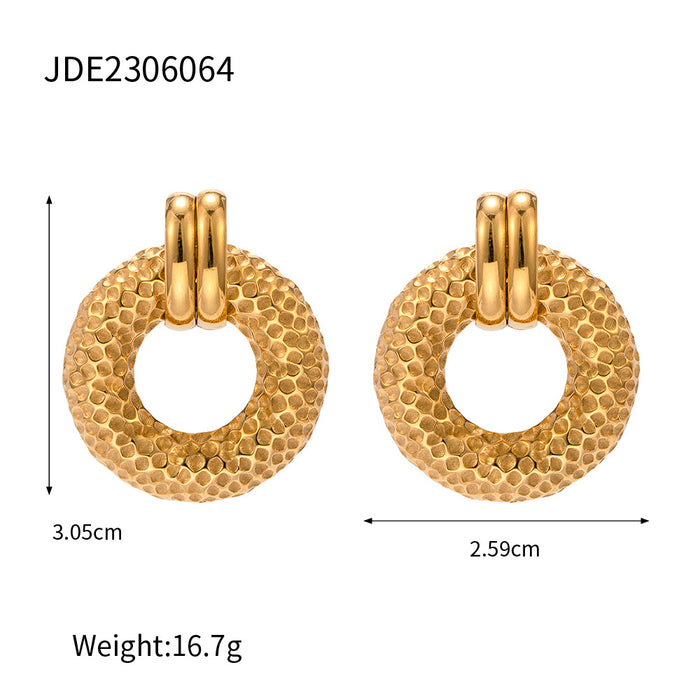 18K Gold Plated Stainless Steel Textured Heart Earrings - Unique Design Jewelry