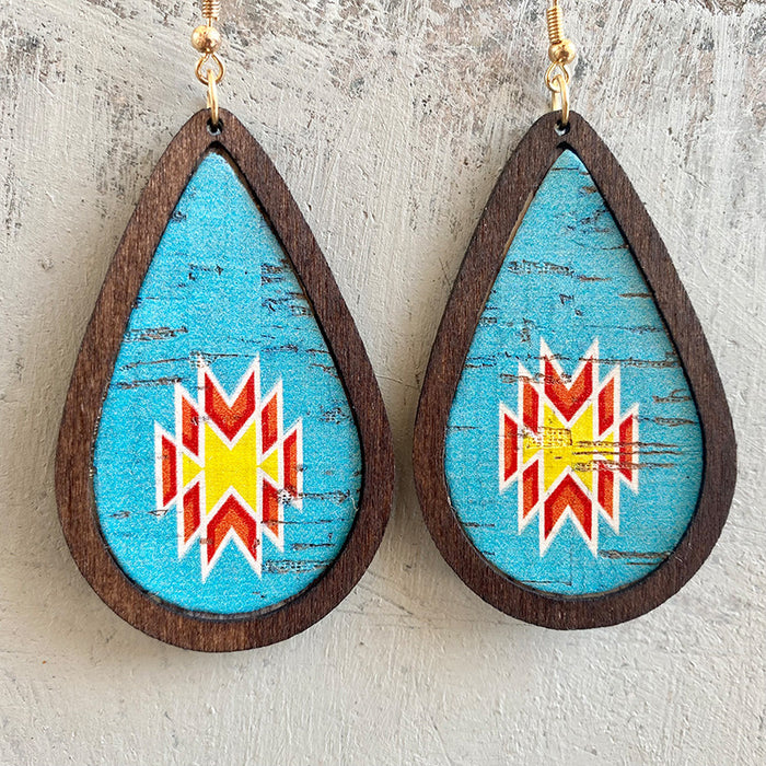 Blue wooden earrings