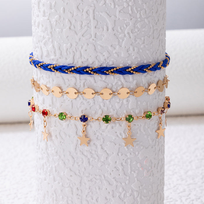 Beach-Style Star Charm Anklet with Colorful Woven Design