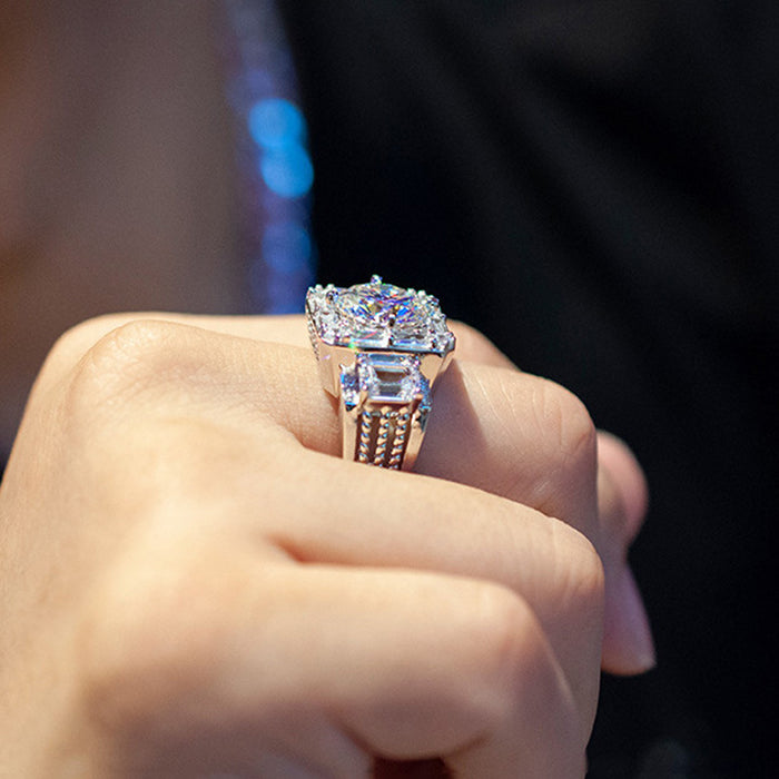 Anillo de lujo para hombre con circonita cuadrada en forma de T bañado en oro blanco y cobre lleno de pequeños diamantes