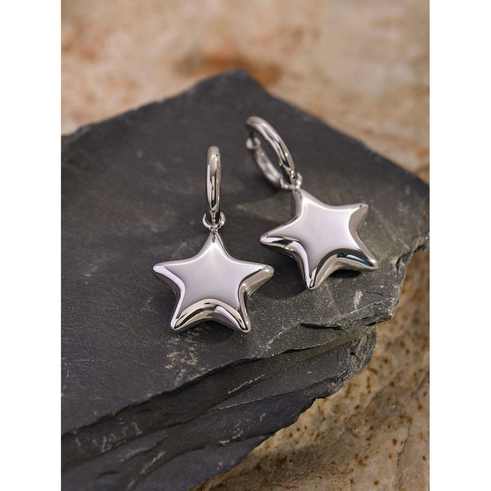 16K gold stainless steel polished three-dimensional five-pointed star earrings with simple design