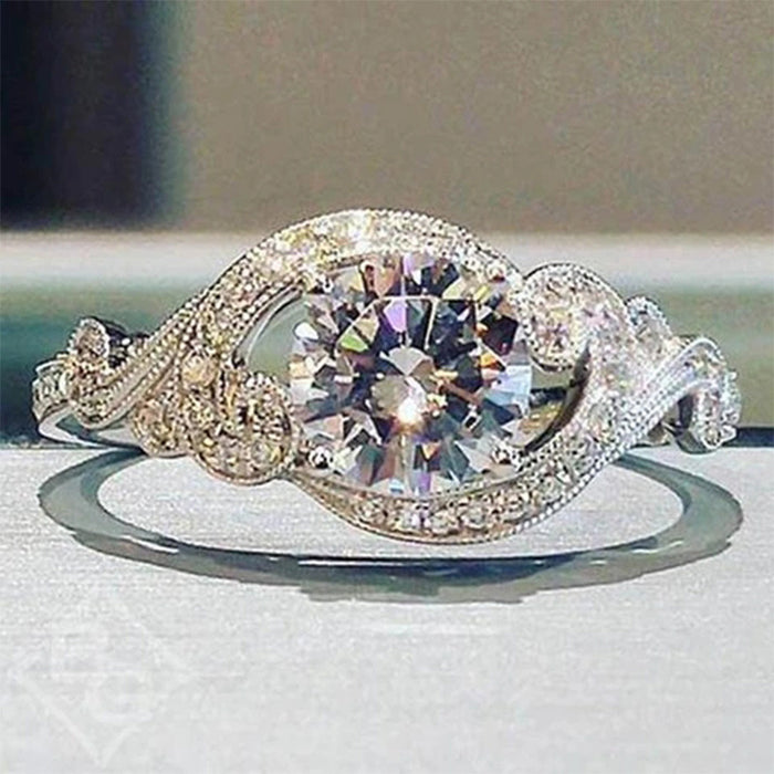 Platinum-plated twisted arm winding inlaid simulated zircon ring engagement ring