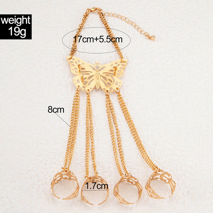 Hollowed Butterfly Hand Chain with Tassel Ring - Fashionable and Versatile Cross-Border Jewelry