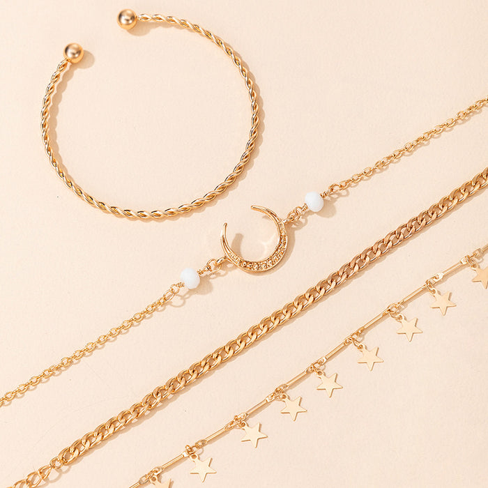 Moon and Star Bracelet Set - Gold Chain Beaded Bracelet Collection