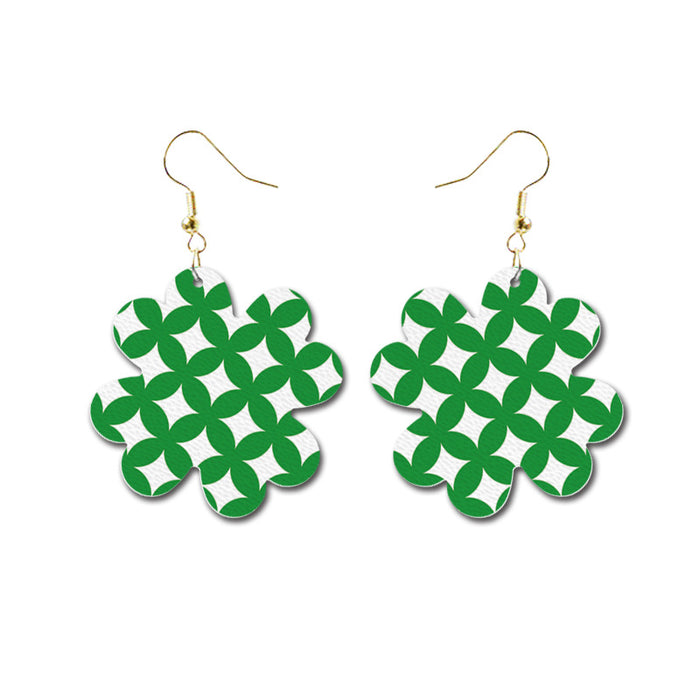 St. Patrick's Day Glitter Earrings with Green Polka Dot and Leather Flower